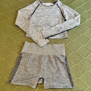 PINK Matching Long Sleeve Crop Top and Shorts Set